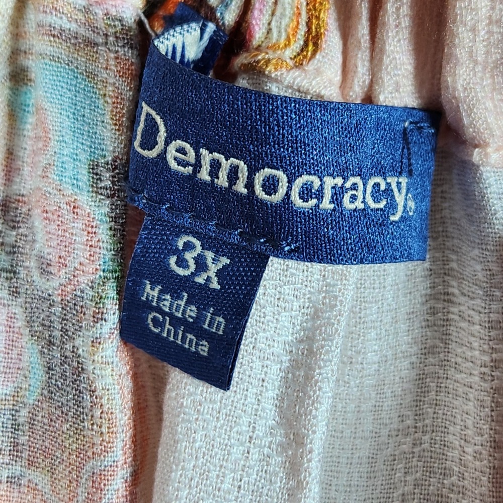 Democracy Button Down Blouse Womens Plus 3X Pink Floral Boho Peasant Cottagecore - Picture 3 of 9